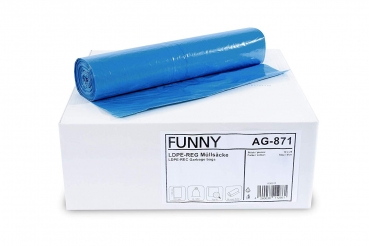 Müllsäcke LDPE-Regenerat, blau, gerollt, 120 l, Typ 60, 1er Pack (1 x 250 Stück) - Funny